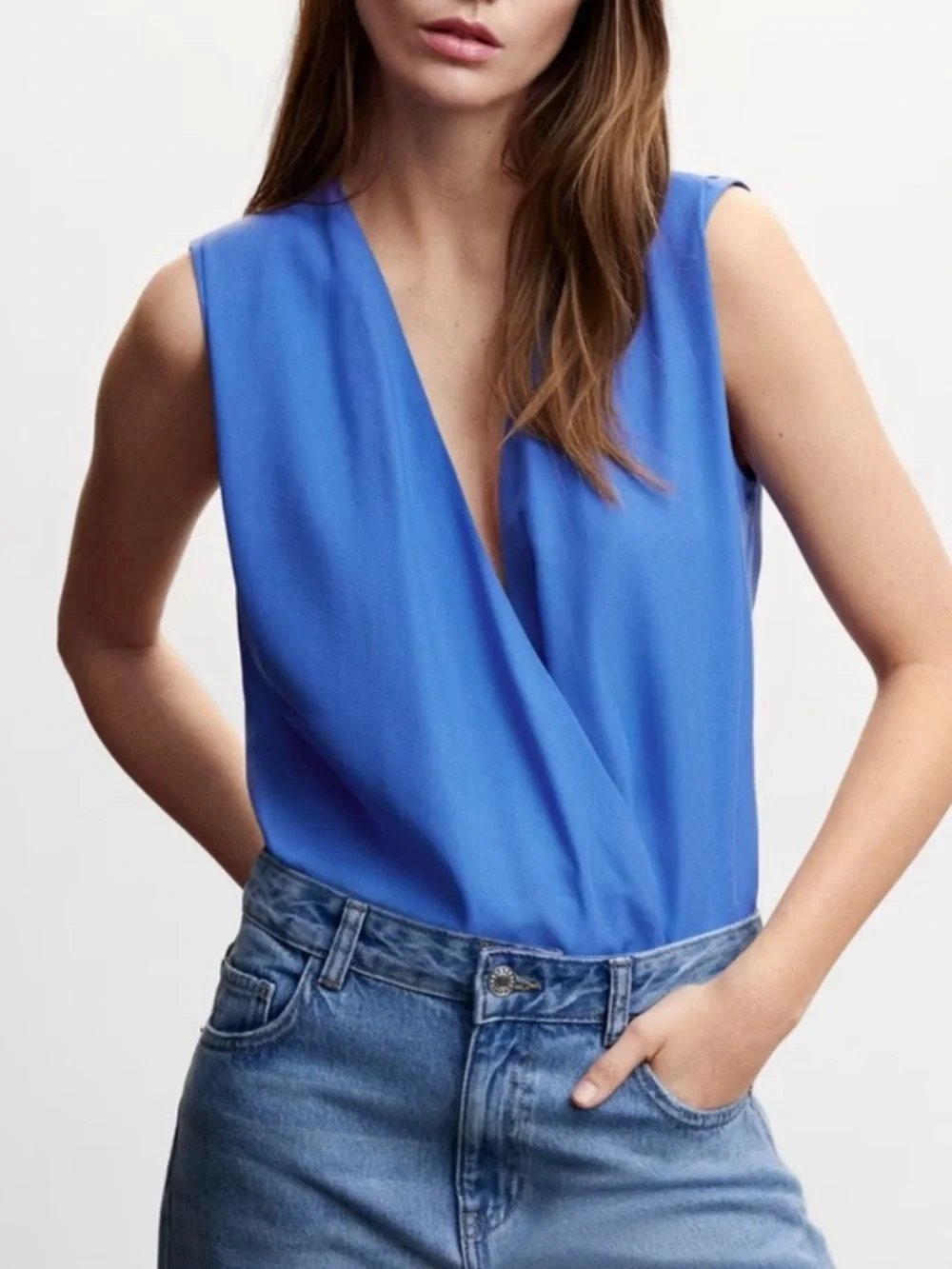 Mango Cobalt Blue Sleeveless Surplice V-Neck Camisole